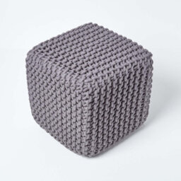 Homescapes Dark Grey Cube Cotton Knitted Pouffe Footstool - thumbnail 3