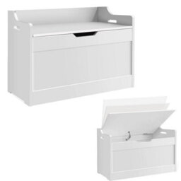 Storage Ottoman Chest Toy Box Bedding Blanket Box Large Wooden Stool Bench White - thumbnail 1