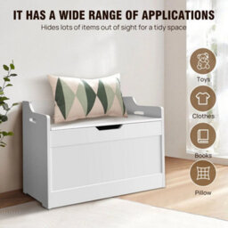 Storage Ottoman Chest Toy Box Bedding Blanket Box Large Wooden Stool Bench White - thumbnail 3