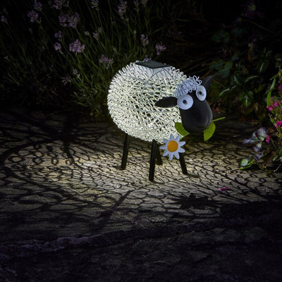Solar Powered Silhouette Dolly Sheep - Outdoor Garden Handmade Ornament With Scroll Effect Cut Out & Led Light - H21 X W27 X D14Cm - image 1