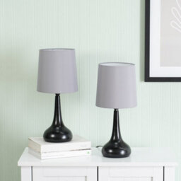 Valuelights Teardrop Pair Of Black Touch Table Lamps With Grey Shade And Bulbs - thumbnail 3