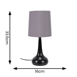 Valuelights Teardrop Pair Of Black Touch Table Lamps With Grey Shade And Bulbs - thumbnail 5