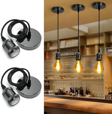 Aigostar Black Chrome Pendant Light Fitting, Compatible With E27 Lamp Holder, Pack Of 2 - image 1