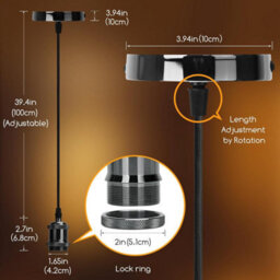 Aigostar Black Chrome Pendant Light Fitting, Compatible With E27 Lamp Holder, Pack Of 2 - thumbnail 2