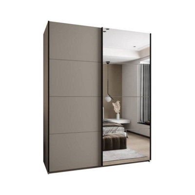 Arte Elegant Trosa Iii Sliding Door Wardrobe H2450mm W2000mm D640mm Mirrored Door, Ten Shelves, Hanging Rail, Cashmere Finish - image 1