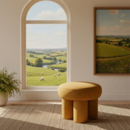 Living And Home Modern Yellow Round Mushroom-Shaped Upholstered Footstool, 44Cm (W) X 44Cm (H) - thumbnail 2