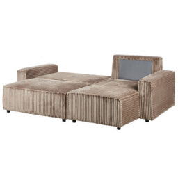 Beliani Corner Sofa Bed 3 Seater Abacka Corduroy Light Brown With Storage Left Hand - thumbnail 7