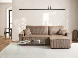 Beliani Corner Sofa Bed 3 Seater Abacka Corduroy Light Brown With Storage Left Hand - thumbnail 2