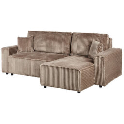 Beliani Corner Sofa Bed 3 Seater Abacka Corduroy Light Brown With Storage Left Hand - thumbnail 6