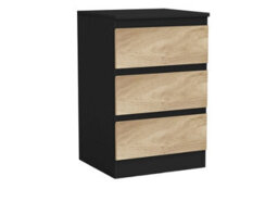 Urbn-Living Urbnliving 62Cm Height 3 Drawers Modern Chest Of Drawers Bedside Table For Living Room Office Hallway Black & Oak - thumbnail 2