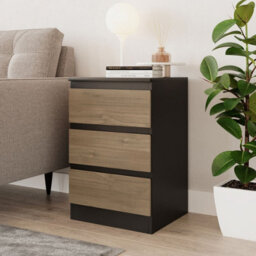Urbn-Living Urbnliving 62Cm Height 3 Drawers Modern Chest Of Drawers Bedside Table For Living Room Office Hallway Black & Oak