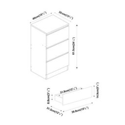 Urbn-Living Urbnliving 62Cm Height 3 Drawers Modern Chest Of Drawers Bedside Table For Living Room Office Hallway Black & Oak - thumbnail 3