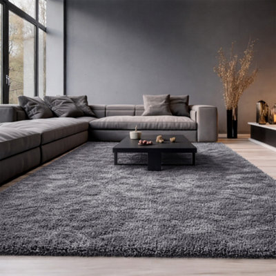 Aspire Homeware Non-Slip Grey Shaggy Rug Soft Fluffy Washable, Living Area And Dining Room Rug, (L)290Cm X (W)200Cm - image 1