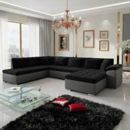 Niko Bis Fold Out U Shape Corner Sofa Chipboard Frame With Storage Bed 350X205X76 Cm Black And Grey Right - thumbnail 1