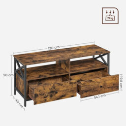 Songmics Tv Cabinet, Tv Unit For 55-Inch Tv, Living Room, With 2 Drawers, 2 Storage Shelves, 120 X 40 X 50 Cm, Steel Frame - thumbnail 9