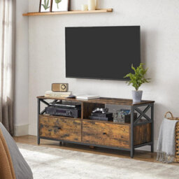Tv Cabinet, Tv Unit For 55-Inch Tv, Living Room, With 2 Drawers, 2 Storage Shelves, 120 X 40 X 50 Cm, Steel Frame