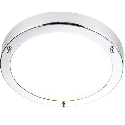 National Lighting Portico Ip 44 Rated Flush Round Chrome Plated 300 mm Disc Led Bathroom Ceiling Light Fitting With Frosted Glass