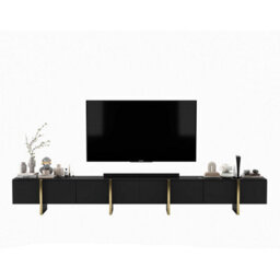 Heze Furniture Kyoto Extra Long 360 Cm Tv Stand: Modern Glamour & Ultimate Versatility - Black Matt - thumbnail 1