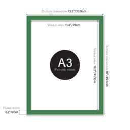A3 Green Picture Frame Fits A3 (29.7 X 42Cm - 11.7 X 16.5In) Poster, Photo, Artwork, Or Print. - thumbnail 2