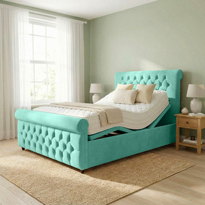 Restwell Electric Adjustable Bed With Mattress & Matching Headboard, Aqua