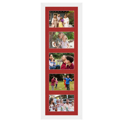 AK Frames 26X8 White Modern Multi Photo Frame With Crimson Mount - Holds 5 Apertures (5X) 6X4 Photos - image 1