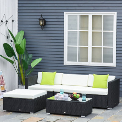 Outsunny 5 Pieces Rattan Sofa Set Wicker Sectional Cushion Patio Black Garden - image 1