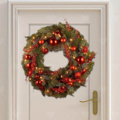 Amorly Artificial Christmas Wreath With Berry Clusters Frosted Ball Ornaments, Festive Decor For Front Door, Window Holiday Displays - image 1