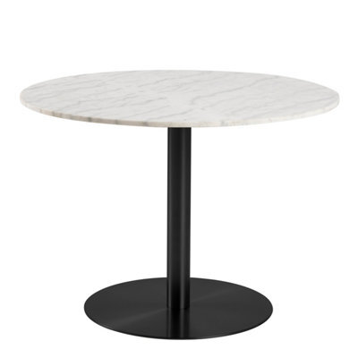 Furniture To Go Corby Round Dining Table With White Polished Marble Top & Black Base - image 1