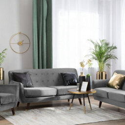 Beliani Living Grey Velvet 3-Seater, 2-Seater And Armchair Set With Button-Tufted Back - thumbnail 2
