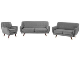Beliani Living Grey Velvet 3-Seater, 2-Seater And Armchair Set With Button-Tufted Back - thumbnail 3