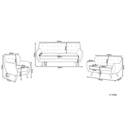 Beliani Living Grey Velvet 3-Seater, 2-Seater And Armchair Set With Button-Tufted Back - thumbnail 4
