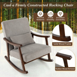 Gainoom Brown Nursery Rocking Accent Chair Indoor Rocker Armchair W/ Rubber Wood Armrests - thumbnail 4
