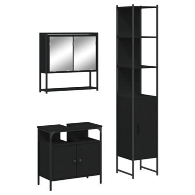 Berkfield Durable 3 Piece Bathroom Furniture Set Black Engineered Wood