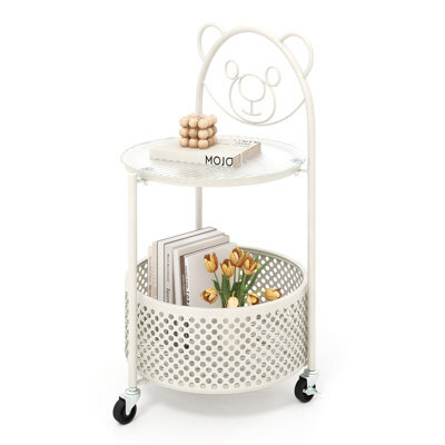 Gainoom Mobile Glass Coffee Table 2-Tier Round End Table W/bear Pattern - image 1