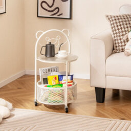 Gainoom Mobile Glass Coffee Table 2-Tier Round End Table W/bear Pattern - thumbnail 3