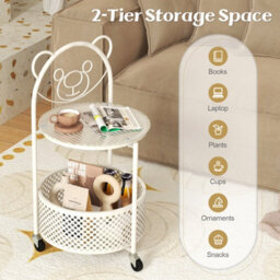 Gainoom Mobile Glass Coffee Table 2-Tier Round End Table W/bear Pattern - thumbnail 6