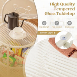 Gainoom Mobile Glass Coffee Table 2-Tier Round End Table W/bear Pattern - thumbnail 4