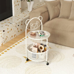 Gainoom Mobile Glass Coffee Table 2-Tier Round End Table W/bear Pattern - thumbnail 5