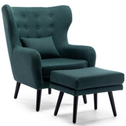 More4Homes Winslow Wing Back Occasional Bedroom Living Room Button Back Linen Fabric Accent Chair Armchair (Green W Footstool) - thumbnail 2