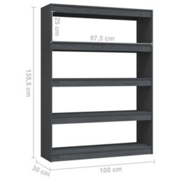 Berkfield Book Cabinet/room Divider Grey 100X30X135.5 Cm Solid Pinewood - thumbnail 8
