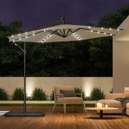 Living And Home 3M Led Lighted Large Garden Cantilever Patio Parasol Sun Shade Banana Umbrella Crank Tilt With Black Base, Beige - thumbnail 1