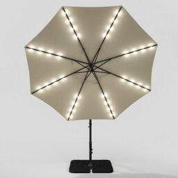 Living And Home 3M Led Lighted Large Garden Cantilever Patio Parasol Sun Shade Banana Umbrella Crank Tilt With Black Base, Beige - thumbnail 4