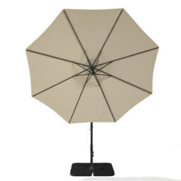 Living And Home 3M Led Lighted Large Garden Cantilever Patio Parasol Sun Shade Banana Umbrella Crank Tilt With Black Base, Beige - thumbnail 3