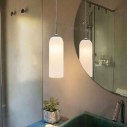 Long Life Lamps Company Modern White Frosted Glass Ceiling Pendant Light Tubular Lamp Shade H3134 - thumbnail 6