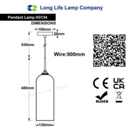 Long Life Lamps Company Modern White Frosted Glass Ceiling Pendant Light Tubular Lamp Shade H3134 - thumbnail 2
