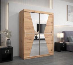 Arte Morocco Contemporary 2 Mirrored Sliding Door Wardrobe 5 Shelves 2 Rails Oak Artisan Effect (H)2000mm (W)1500mm (D)620mm - thumbnail 2