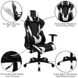 Fwstyle Black & White Bucket Seat Racer Gaming Chair Faux Leather - thumbnail 2