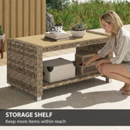 Outsunny Outdoor Coffee Table With Storage Shelf And Slatted Top, Light Brown - thumbnail 5