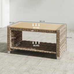 Outsunny Outdoor Coffee Table With Storage Shelf And Slatted Top, Light Brown - thumbnail 3