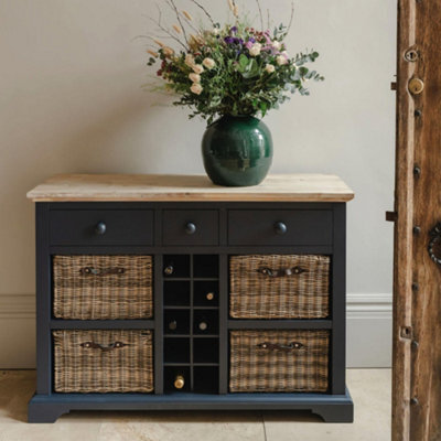 Statement Furniture Florence Sideboard With Wine Rack, 3 Drawers And Storage Baskets - Navy Blue - image 1